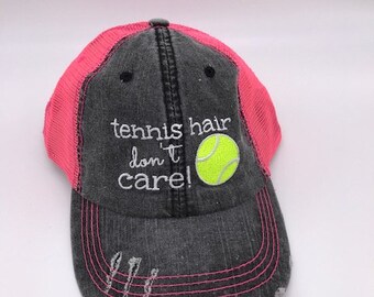 Tennis Hats, Women's Tennis Gifts,  'Tennis Hair Don't Care' - Pink or Blue Mesh, Partner Hats, women's or Juniors, Cute Tennis Stuff