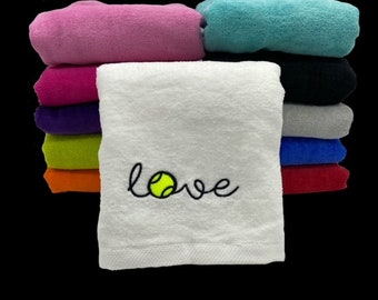 Tennis Towels - Tennis Sweat Towel 'LOVE' Plush White or choose from 10 colors, Partners Gifts, Captains Gifts, Embroidered