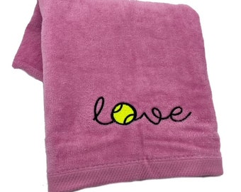 Tennis Team Towels - 'LOVE' Tennis Sweat Towel, Plush Purple, Teal, Red, Blue or choose your favorite color, Partners Gifts, Captains Gifts