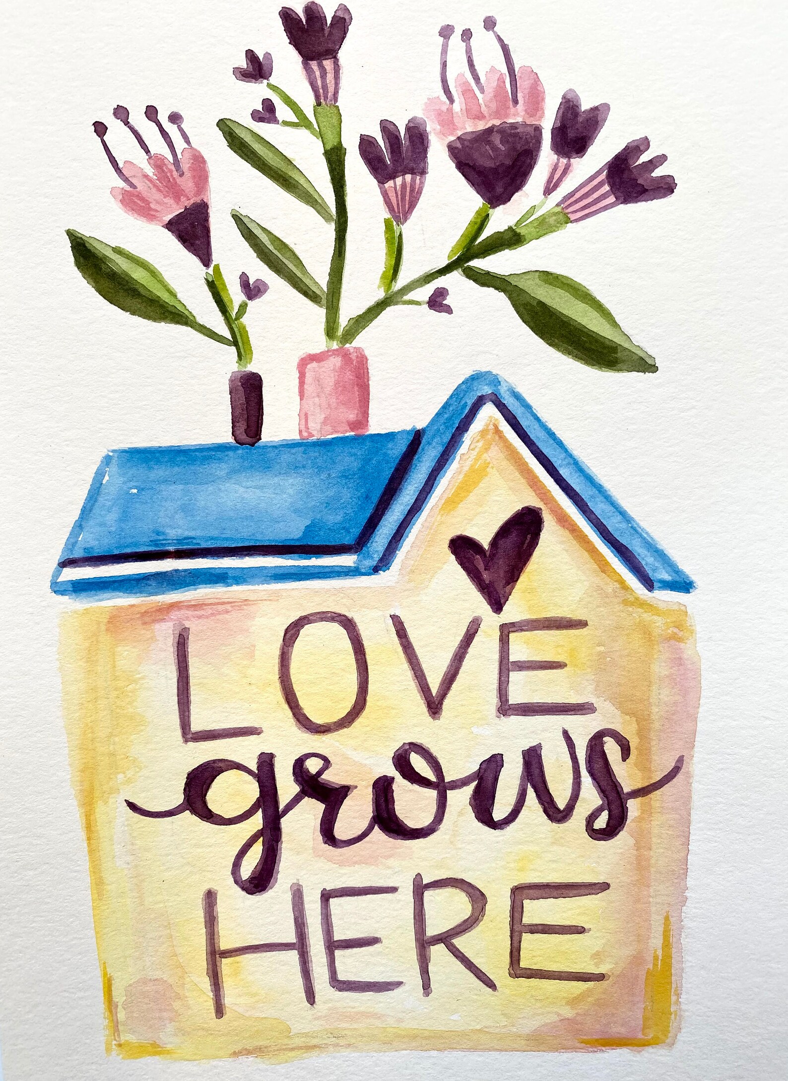 Love Grows Here Watercolor Wall Art Art for Home Flowers and Etsy