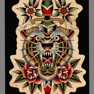 A3 traditional tattoo print tiger
