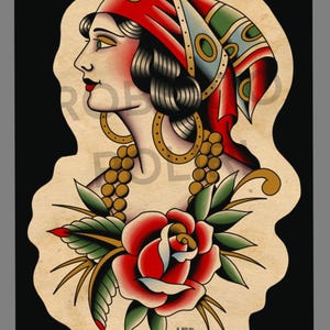 A3 traditional tattoo lady print