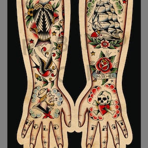 A3 traditional tattoo print sleeves
