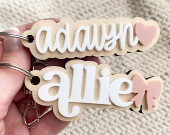 Girls Bow Keychain Backpack Tag Bow Name Diaper Bag Girl Keychain Girl Name Keychain  Custom Back Pack Keychain Personalized Name Bag Tag
