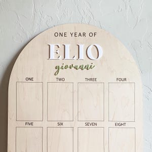 First Birthday Photo Board: Laser Cut Birch Milestone Board