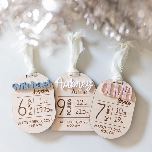 Adorno personalizado con datos de nacimiento del bebé, letrero acrílico con nombre