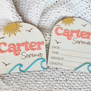 Ocean Theme Birth Stats Sign: Surfboard Nursery Decor