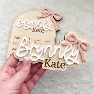 Baby Bow Sign Coquette Newborn Photo Baby Girl Hospital Birth Announcement Sign Bow Baby She’s Here Sign Gender Reveal Bow Themed Nursery