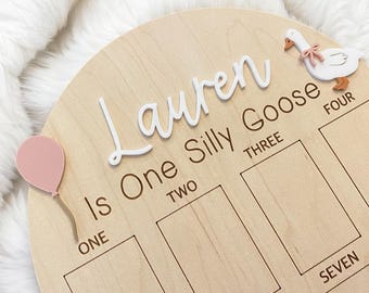 Silly Goose First Birthday Photo Board: Laser Cut Birch Decor