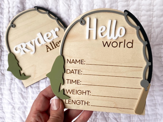 Fishing Baby Announcement Sign: Fish Nursery Decor, Birth Stats