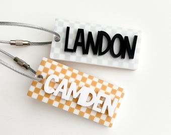 Custom Name Keychain: Personalized Backpack Tag Checkered