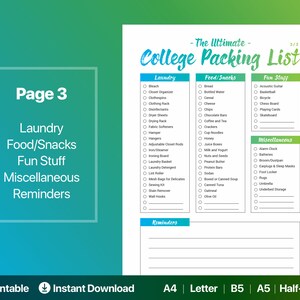 Printable College Packing List, College Planner, Back to School ...