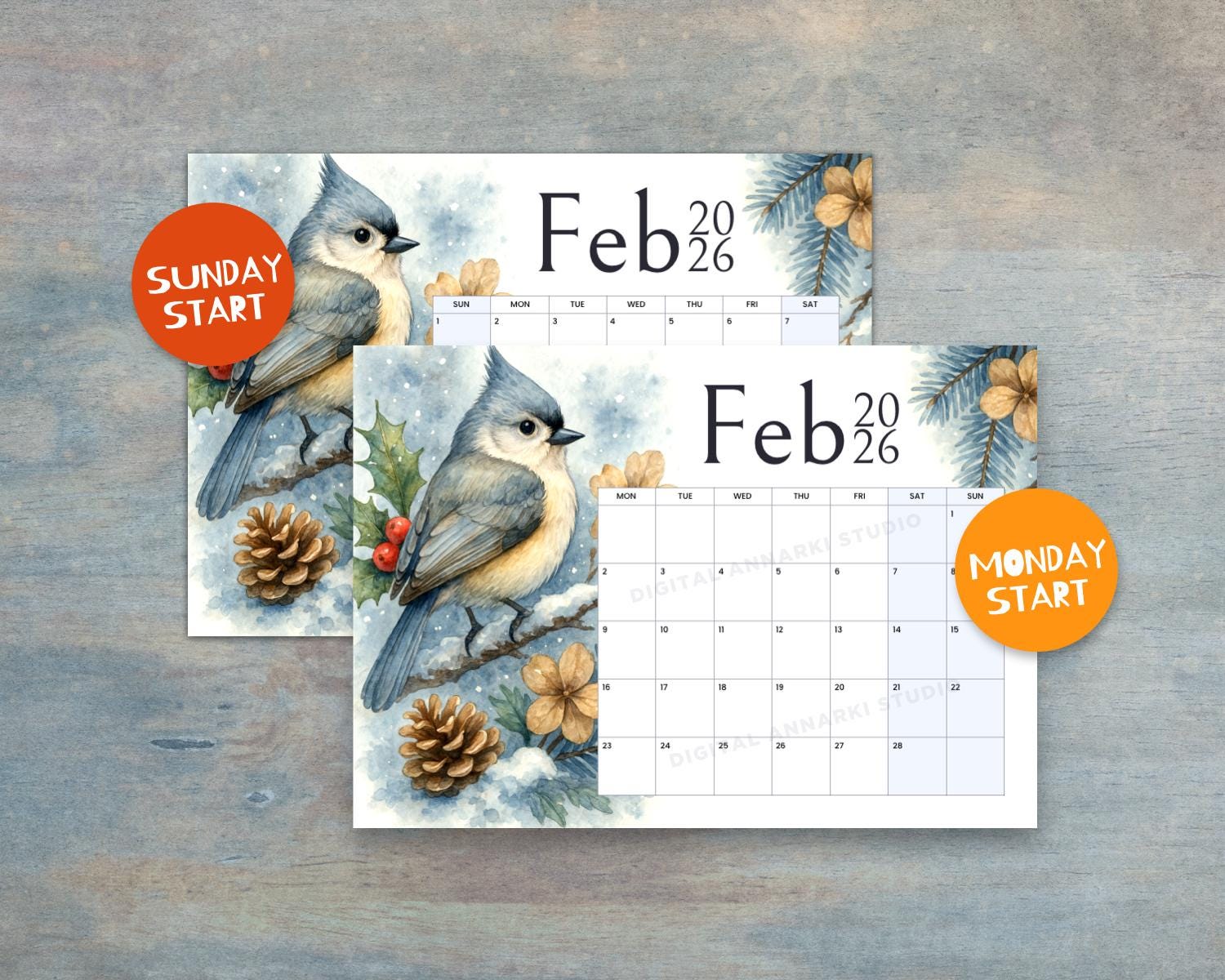 2026 Printable Calendar PDF – Watercolor Bird Desk & Wall Planner – A4 ...