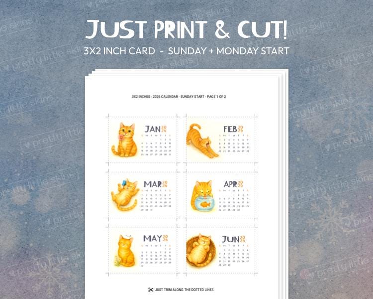 2026 Mini Calendar Printable: 3x2 Pocket Size, Minimalist Design (PDF