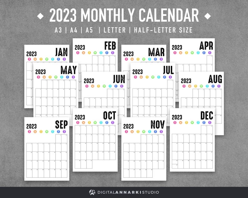 2023 Printable Calendar Bundle Monthly Fillable Editable A4 - Etsy UK