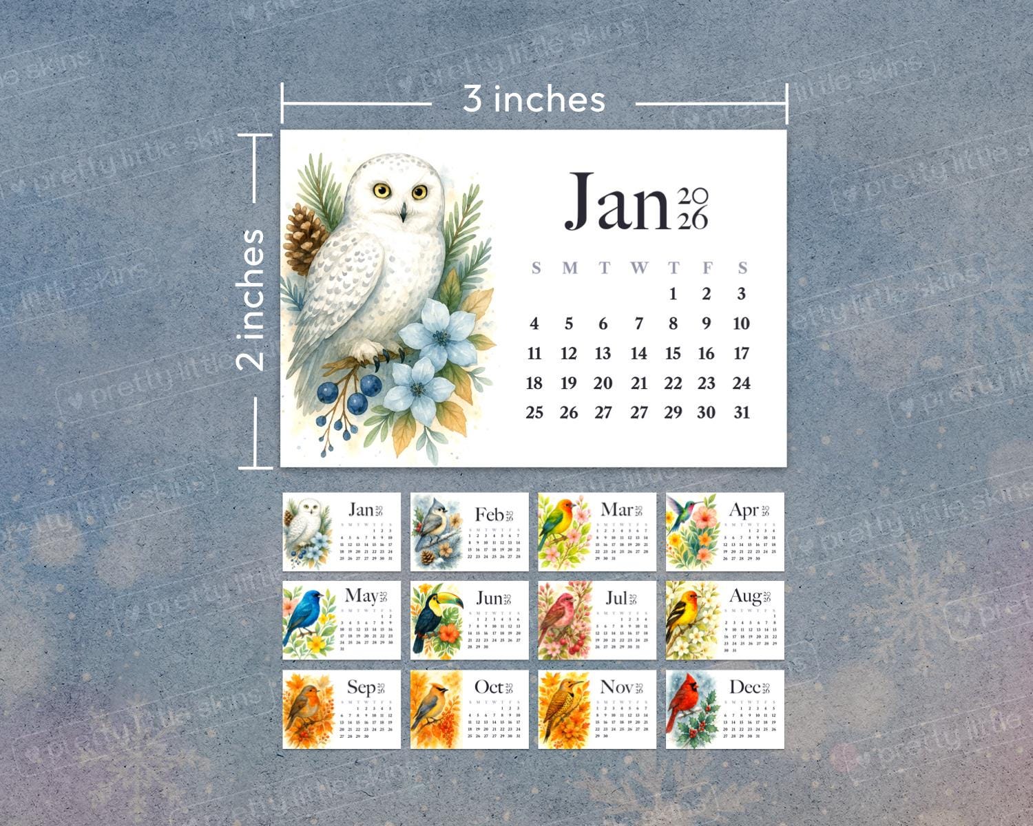 2026 Mini Calendar Printable | 3x2 Pocket Cards (PDF) - Etsy