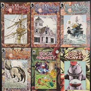Sock Monkey Comic Book Lot: The Inches Incident Volumes 1-4 + Tony Millionaires Sock Monkey Vol. 3 No. 1 & Vol. 4 No. 2, Dark Horse