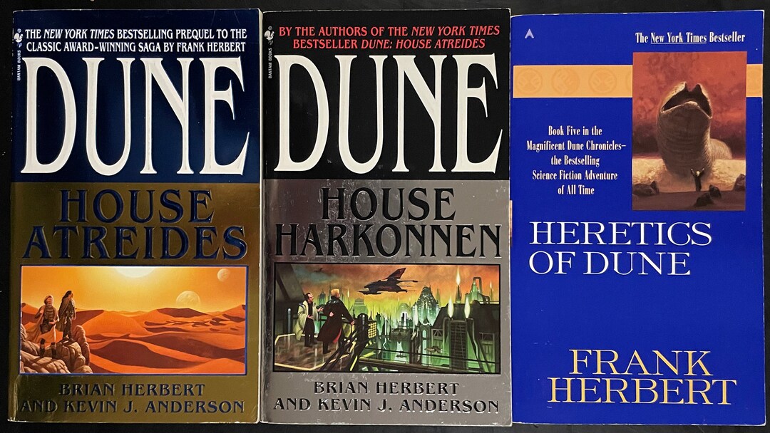 3 Dune Paperbacks Lot House Atreides House Harkonnen Heretics of Dune