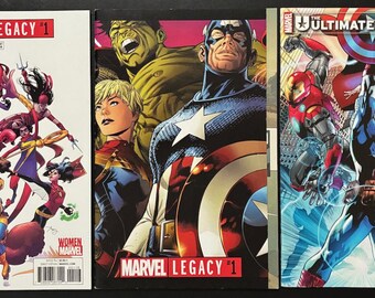 Marvel Comics Lot: 2017 Marvel Legacy #1 First Printing + Variant Edition Cover + 2024 Marvel The Ultimates #1 2024 Variant Edition Cover