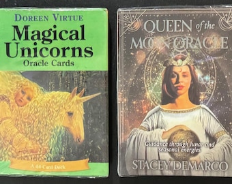 Oracle Card Decks Lot: Magical Unicorns Oracle Cards by Doreen Virtue + Queen of the Moon Oracle by Stacey DeMarco, Brand New Factory Sealed
