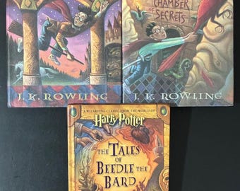 Harry Potter and the Sorcerer's Stone (1998) + Chamber of Secrets (1999) + Tales of Beedle the Bard (2008) by J.K. Rowling First HC Editions