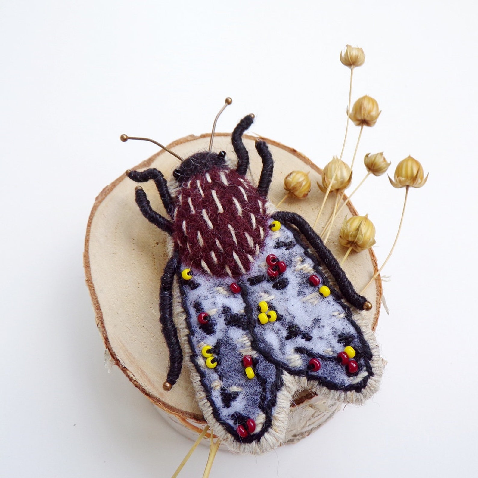 Moth Felt Embroidered Brooch Felted Moth Moth Pin Insect Etsy