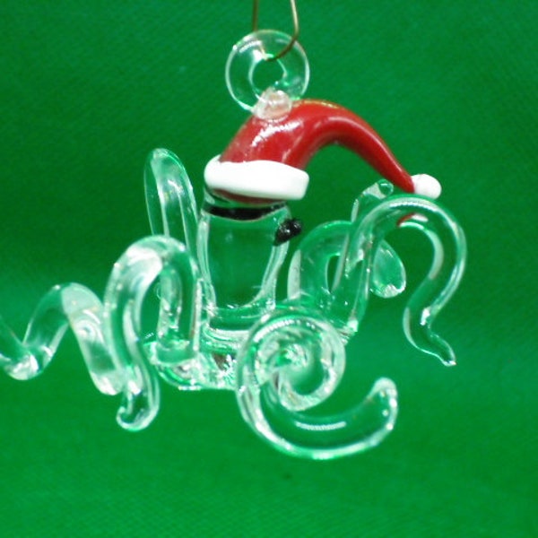 hand blown glass Christmas ornament,octipus,(Santa pus)