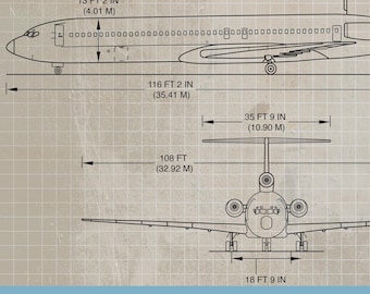 Blueprint B727 poster print. Boeing Aviation poster. Aircraft