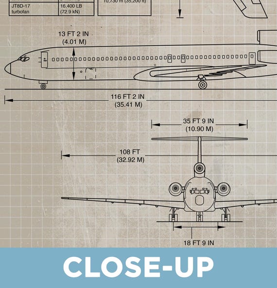 Blueprint B727 Poster Print. Boeing Aviation Poster. Aircraft
