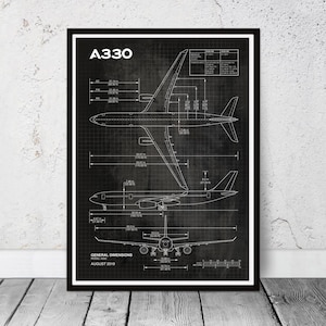 Progetto dell'aereo commerciale Airbus A330. Regalo di compleanno per papà. Regalo per la pensione. Decorazione murale per ufficio.