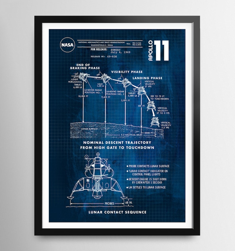 Blueprint Nasa Apollo 11 Lunar Module Blueprint, Digital Print 1969 ...