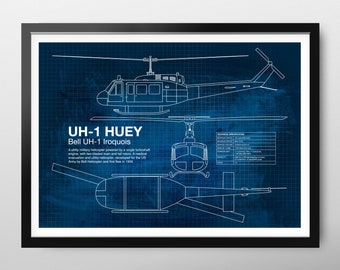 ヒューイヘリコプターの設計図ポスター、ベルUH-1イロコイ、汎用軍用