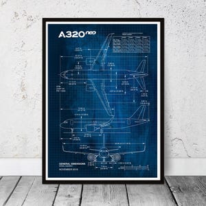 Progetto dell'aereo commerciale Airbus A320 NEO. Regalo di compleanno per papà. Regalo per la pensione. Arte murale per ufficio.