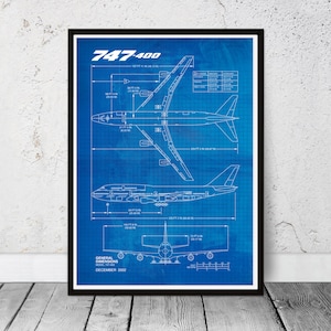 Manifesto stampato del modello Boeing-747-400, B747. Aereo, aviazione, manifesto dell'aeroplano. Regalo di compleanno per papà. Regalo per la pensione.