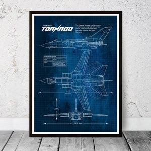 Blueprint Panavia Tornado, Combat Aircraft dimensions. Gift idea, birthday gift, home office gift, Retirement gift.