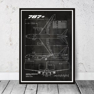 Blueprint Boeing 787-8 poster print, B787. Aviation, Airplane, Aircraft gift. Dad&#39;s birthday gift. Retirement gift.