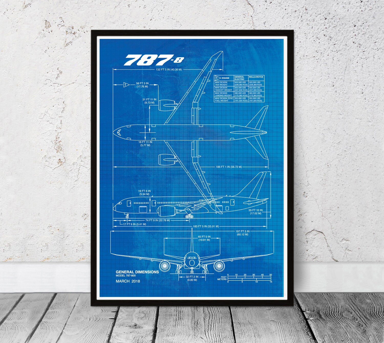 ボーイング787-8のブループリントポスター、B787。航空、飛行機