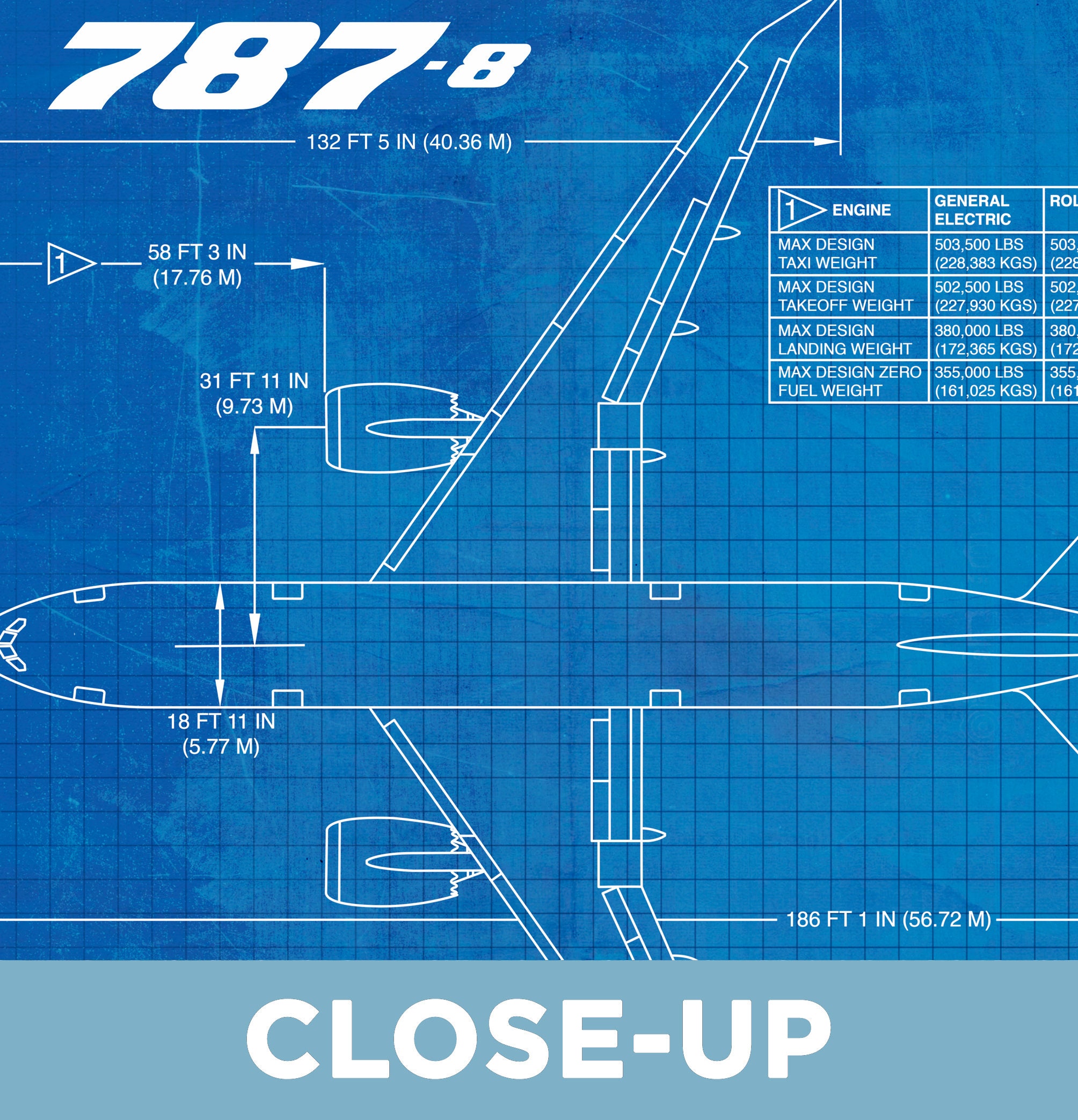 ボーイング787-8のブループリントポスター、B787。航空、飛行機 