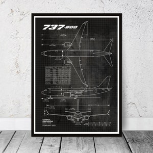 Blueprint B737-8 poster print, B737 Boeing. Aviation poster print. Dad's birthday gift. Office poster print.