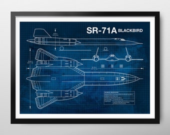 Blueprint SR-71 Blackbird Lockhead, Aircraft dimensions. Elon Musk, Man cave gift. Dad's birthday gift. Retirement gift.