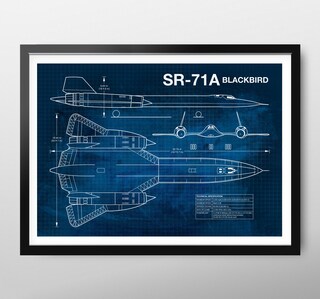 Artery8 Poster Canvas Aereo Spia SR-71 Blackbird Habu – Stampa D'Arte Grande 61x81 Cm, Quadro Con Disegno Tecnico In Blu, Pronto Da Appendere