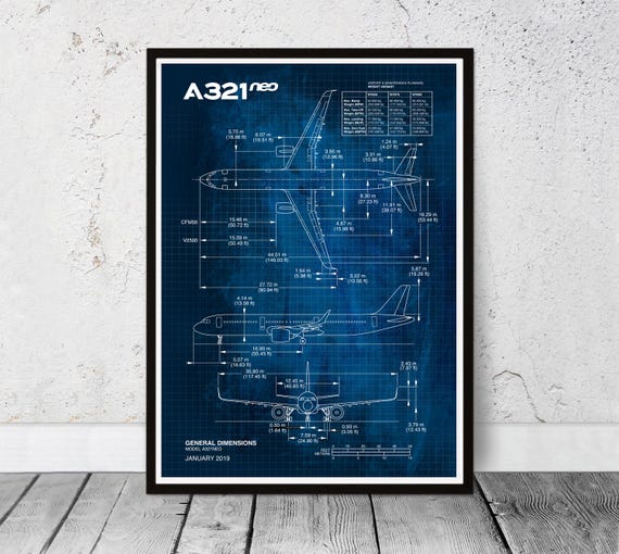 Blueprint Airbus A321 NEO Commercial Airplane. Dad's Birthday Gift
