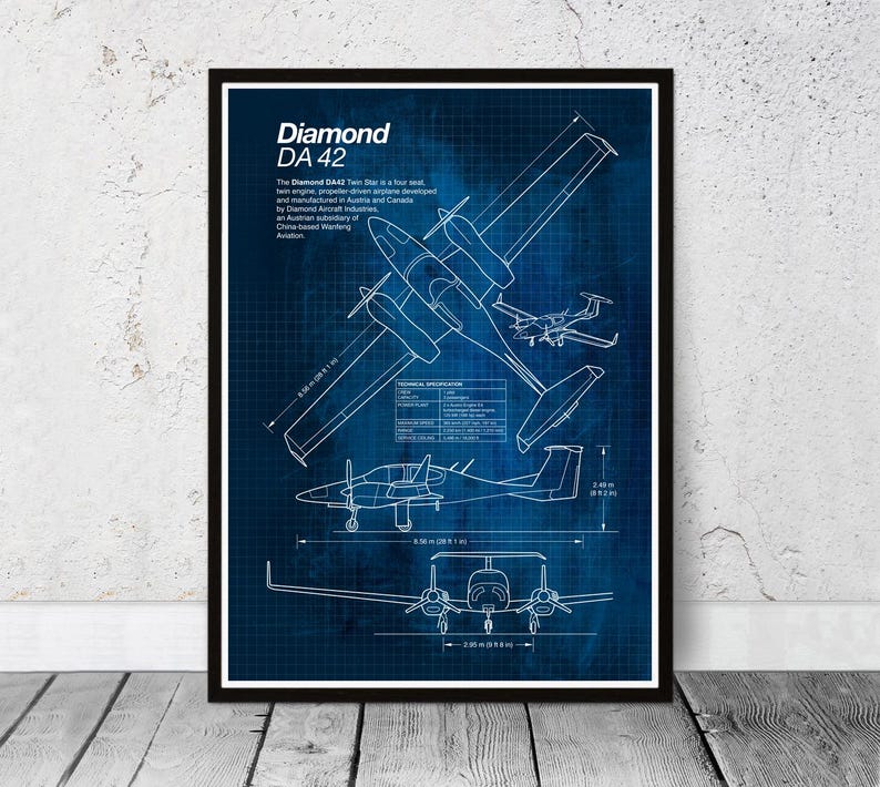 Diamond DA42 Twin Star Airplane Blueprint. Aviation Posters. Digitally ...