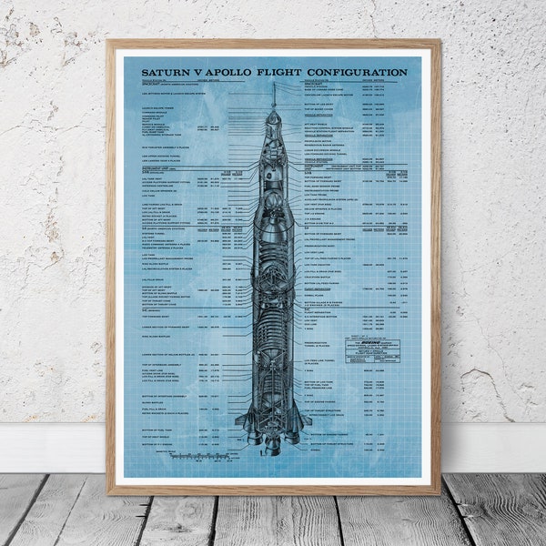 Configuration de vol Blueprint Saturn V Rocket Nasa Apollo, mars 1967, cadeau d'anniversaire de papa, cadeau d'homme des cavernes, cadeau de retraite.