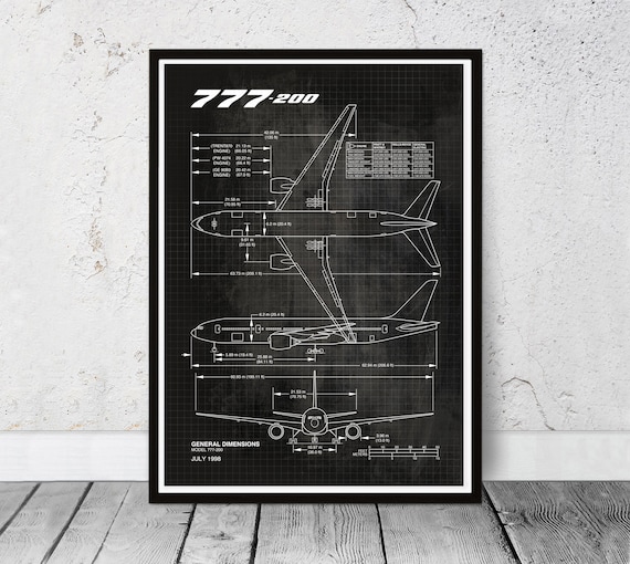 ボーイング777の設計図ポスタープリント。航空ポスター。飛行機