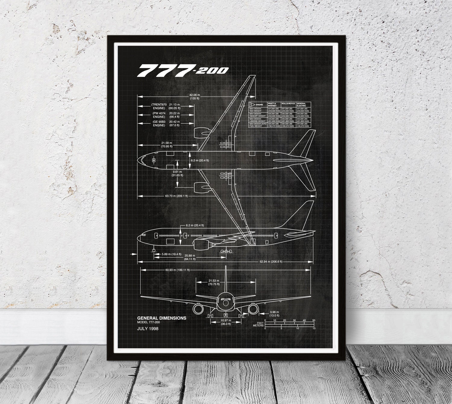 モノクロページ Blueprint Boeing 777 Poster Print. Aviation Posters. Airplane