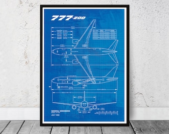 Affiche du Boeing 777 (plan). Affiches d'aviation. Affiches d'avions. Cadeau d'anniversaire pour papa passionné d'aviation. Affiche pour bureau.