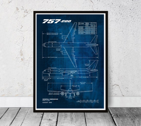 Blueprint Boeing 757 Poster Print. Aircraft, Airplane, Aviation