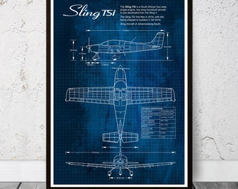 Blueprint Sling TSi poster print. Aviation, airplane. Man cave gift. Birthday gift. South African four-seat, single-engine, aircraft.