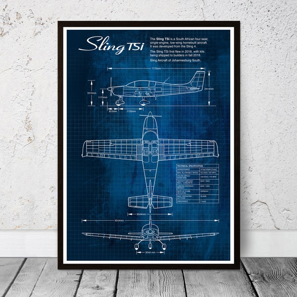 Blueprint Sling TSi poster print. Aviation, airplane. Man cave gift. Birthday gift. South African four-seat, single-engine, aircraft.